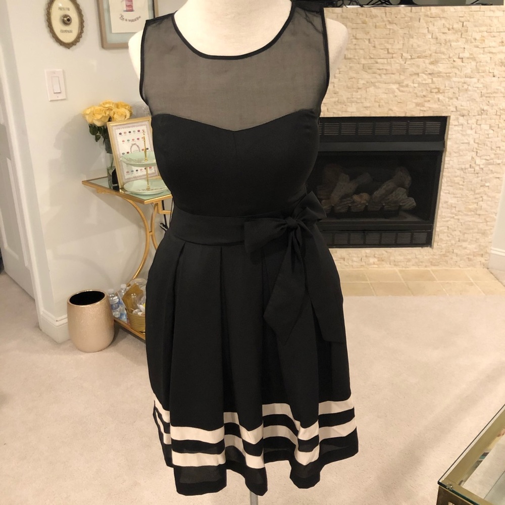 Guess Black Dress Cream Stripe with Sheer Top Sz 2